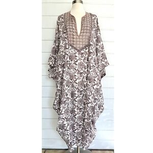 EAST with ANOKHI Block Print Cotton Caftan in Taupe/Brown Print - O/S